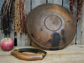 AAFA Antique Primitive Early Wooden Dough Bowl w/ Rim & Hand Chopper 7