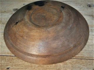 AAFA Antique Primitive Early Wooden Dough Bowl w/ Rim & Hand Chopper 8