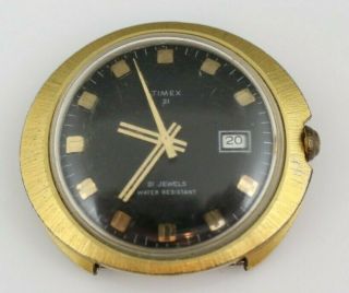 Vintage Mens Black Dial Timex Ufo Case Wrist Watch 21 Jewels 34mm Running