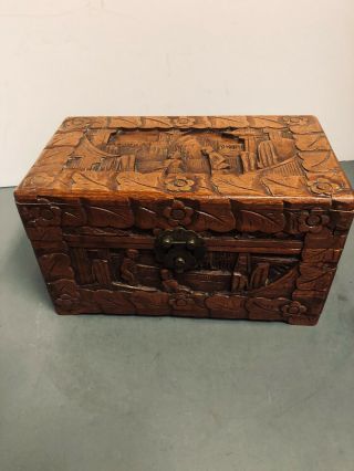 Vintage Asian Wood Carved China Box
