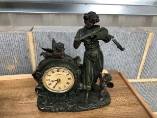 Vintage Juliana Faux Copper Green Mantle Clock With Cherubs Spares Or Repairs