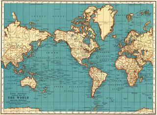 1939 Antique World Map Of The World Blue Gallery Wall Art Anniversary Gift 6773