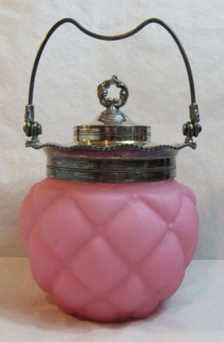 Antique Consolidated Pink Puffy Quilted Biscuit Cookie Jar Satin 8 " Ornate