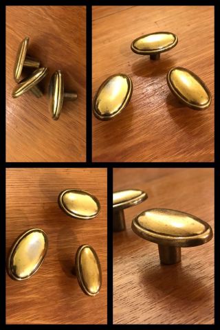 3 Knobs Oval Antique Brass English Cabinet Drawer Pull Mid Century Old Vintage