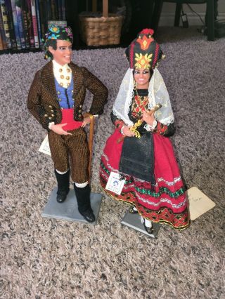 Vintage Set Marin Chiclana Couple Dolls,  Made In Spain 9.  5”
