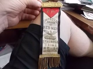 Vict Ribbon Badge Improved Order Of Red Men,  Seminole Tribe,  San Francisco