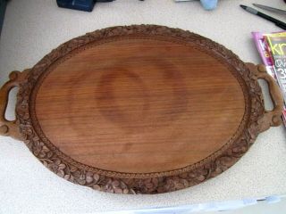 Vintage,  Hand Carved,  Large Wooden Tray,  With Handles,  54 X 33 Cm,  Needs Sanding
