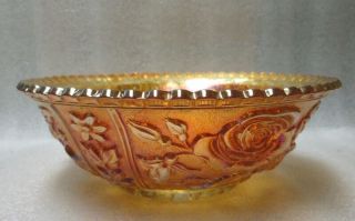 Antique Master Berry Bowl Pumpkin Marigold Imperial Carnival Glass Open Rose