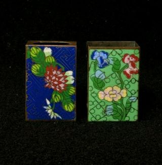 Pair Vintage Chinese Cloisonne Match Box Covers