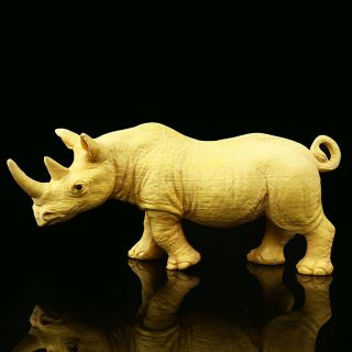 4.  7 " 3.  5 5cm Chinese Exquisite Box - Wood Hand - Carved Animal Rhinoceros Statue 