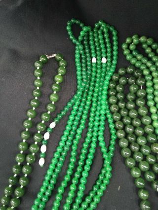 Antique Or Vintage Chinese Peking Glass Or Jadeite Bead Necklace X5 3
