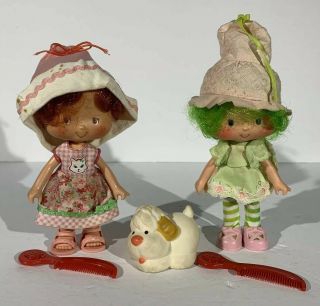 Vintage Strawberry Shortcake And Lime Chiffon W/ Pet Dog Pupcake Dolls