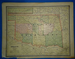 Vintage Circa 1885 Indian Territory Map Old Antique Atlas Map