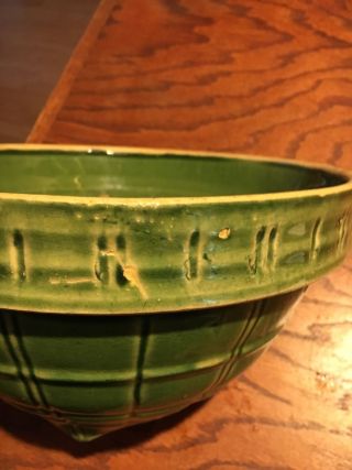 Antique McCoy Green Yellow Ware Mixing Bowl Basket 9 1/2 