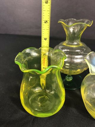 Vintage/ Antique Vaseline Uranium Glass Mini Vases Set Of 3 3