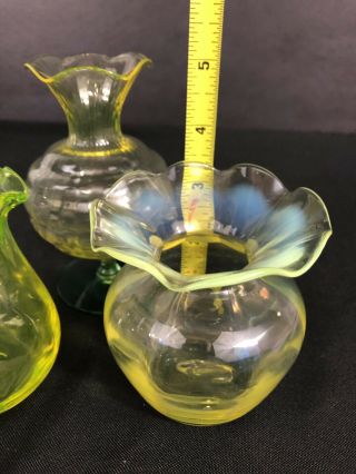 Vintage/ Antique Vaseline Uranium Glass Mini Vases Set Of 3 4