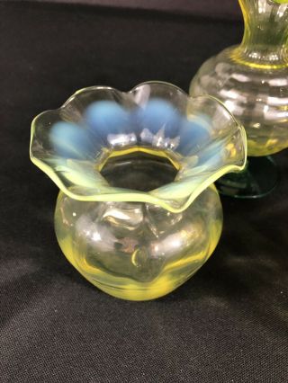Vintage/ Antique Vaseline Uranium Glass Mini Vases Set Of 3 7