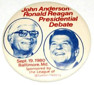1980 Ronald Reagan John Anderson Debate Pin Pinback Button Political Campaign
