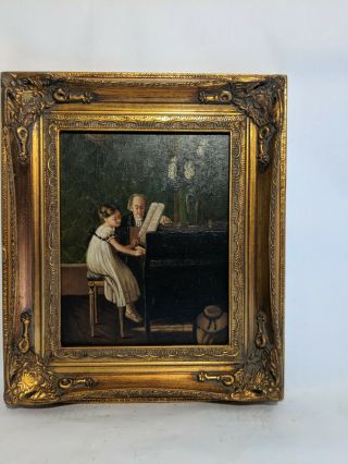 Ornate Framed,  Hand Painted Oil Painting 8x10 Inch,  Piano Lesson,  Teacher,  Child