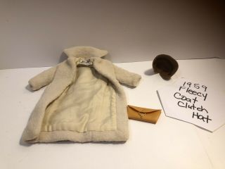 Vintage Mattel Barbie 1959 Peachy Fleecy Outfit 915 - Coat,  Hat,  Clutch Tagged