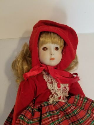 Vintage Porcelain Doll Little Red Riding Hood Music Box