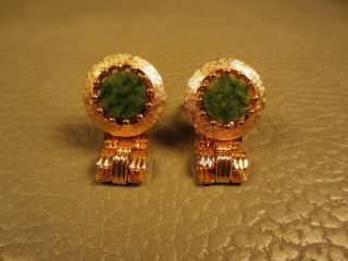 Vintage Jade Wrap Around Yellow Gold Plated Cuff Links