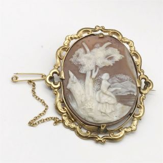 Antique Victorian 9ct Rolled Gold Carved Cameo Shell Ladies Brooch
