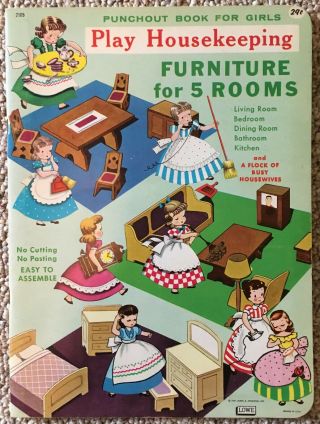 1961 Lowe " Play Housekeeping " Doll House Furniture Book & Housewives