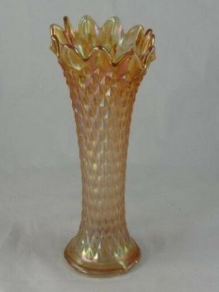 Antique Northwood Diamond Point Marigold Carnival Glass Vase 10.  25 " Tall