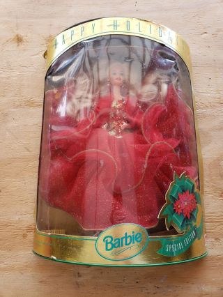 1993 Happy Holidays Barbie Doll Christmas Special Ed.  Red Gold Gown 10824