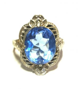Antique Art Deco Sterling Silver Blue Stone Ring Sz 6