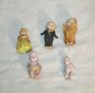 Five Antique / Vintage German Dollhouse Dolls