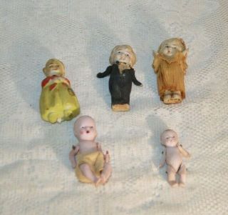 Five Antique / Vintage German Dollhouse Dolls 2