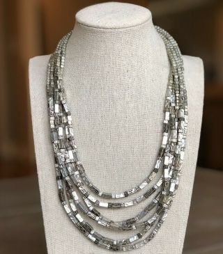 CHICO ' S Antiqued Silver CHUNKY BEADED Textured Multi Strand Statement NECKLACE 2