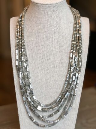 CHICO ' S Antiqued Silver CHUNKY BEADED Textured Multi Strand Statement NECKLACE 3