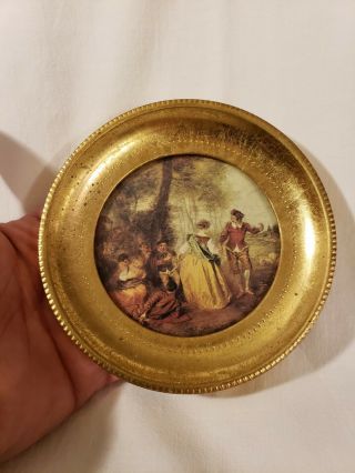 Vintage Italian Florentine Toleware Wall Picture Courting Couple
