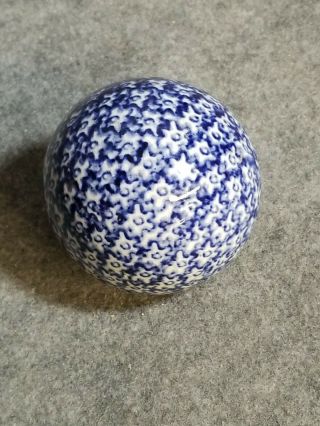 Antique Spongeware Pottery Carpet Ball,  Blue,  3 Inches