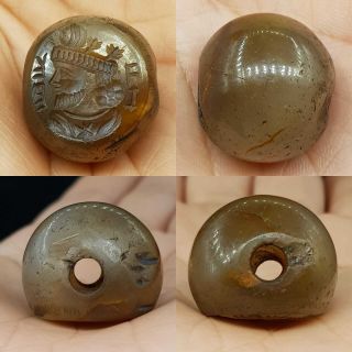 Sassanian Old King Face Seal Intaglio Stone Bead 3
