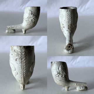 Antique Partial Clay Pipe Bowl & Stem T Reynolds? Crown & Lion Design