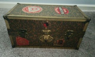 Antique Doll Travel Trunk W/composite Doll Little Red Riding Hood Attire 1920s