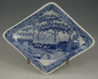 Antique Pottery Pearlware Blue Transfer Spode Castle Pattern Pickle Dish 1820
