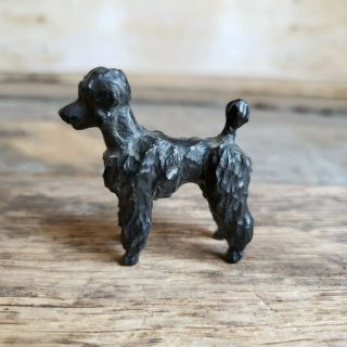 Antique American Folk Art Miniature Hand Carved Wood Poodle Dog Figurine