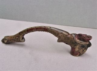 1800 ' s Chinese Smoking Pipe (?),  Bronze w/ Enamel,  Dragon Head Lid 4