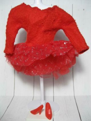 Vintage Barbie Doll Clothes 1980s 1292 Shoe/lace Red Tulle Dinner Date Dress