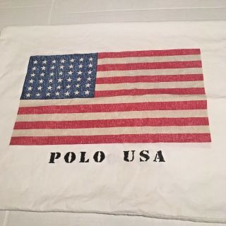 Vintage Ralph Lauren Polo Usa American Flag Standard Pillowcase White Cotton