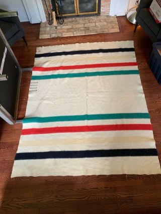 Antique 1920s Hudson Bay Blanket 4 Point Large 71inches By 91inches See Tag Nr