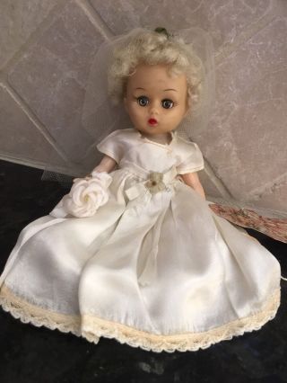 Vintage 8 " Blonde Ginny Type Bride Doll In Silk Dress - Jointed Hips 1955 - 56