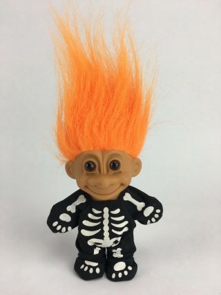 Vintage Good Luck Trolls By Russ Skeleton Halloween Orange Hair