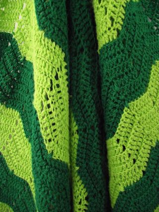VTG 60 ' s 70 ' s Woodstock Era Handcrafted Artisan Forest Chartreuse Green Afghan 7