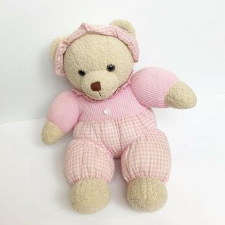 Vtg 1996 Dakin Applause Gingham Pink Teddy Bear Stuffed Animal Plush Toy 14 "